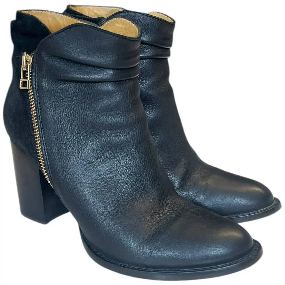 Lucchese Britta Bootie Black Leather Suede Ankle Boots Block Heel Women’s 9B - Picture 1 of 9